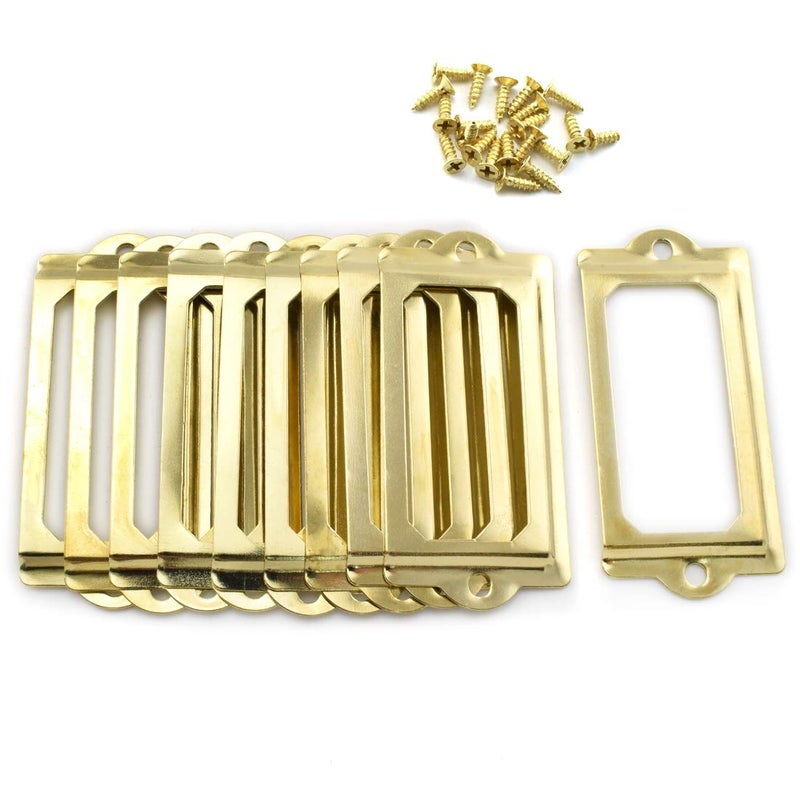 OZXNO Antique Metal Name Card Frame, OZXNO 10-Pack Vintage Golden Label Holder Tag Slots for Drawer File Cabinet Shelves (70 x 33 mm / 2.8 x 1.3 inch) - Image 5